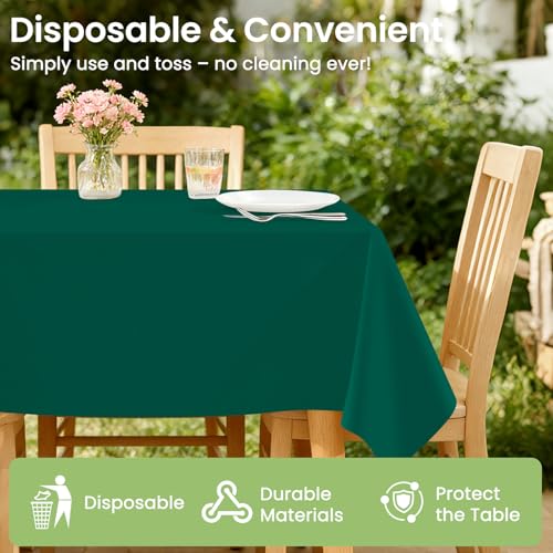 Image of LANLISA 4 Pack Dark Green Tablecloth Plastic, 54 x 108 Inch Rectangle Table Cloth Disposable, Christmas Decorations Tablecloths, Party Plastic Cover