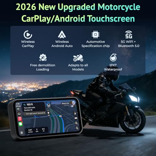 Image of 6.25 Inch Motorcycle GPS CarPlay & Android Auto Display with 2 TPMS | IP67 Waterproof GPS Navigation System with Dual Bluetooth, Portable Touch Screen, TF Card, Universal Mount
