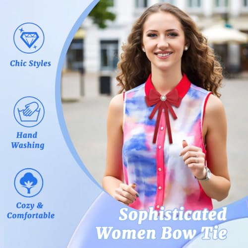 Image of LJBFNN Bow Ties for Women, Adjustable Pre Tied Bow Tie Solid Color Ribbon Bowtie for Girls Ladies Party Daily Cosplay School