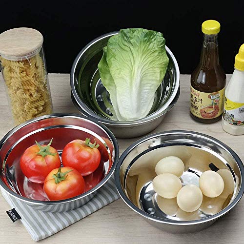 Menax - Stainless Steel Deep Mixing Bowl - Salad Bowl - Set of 3 - diameter 19 cm, Silver - Image 3