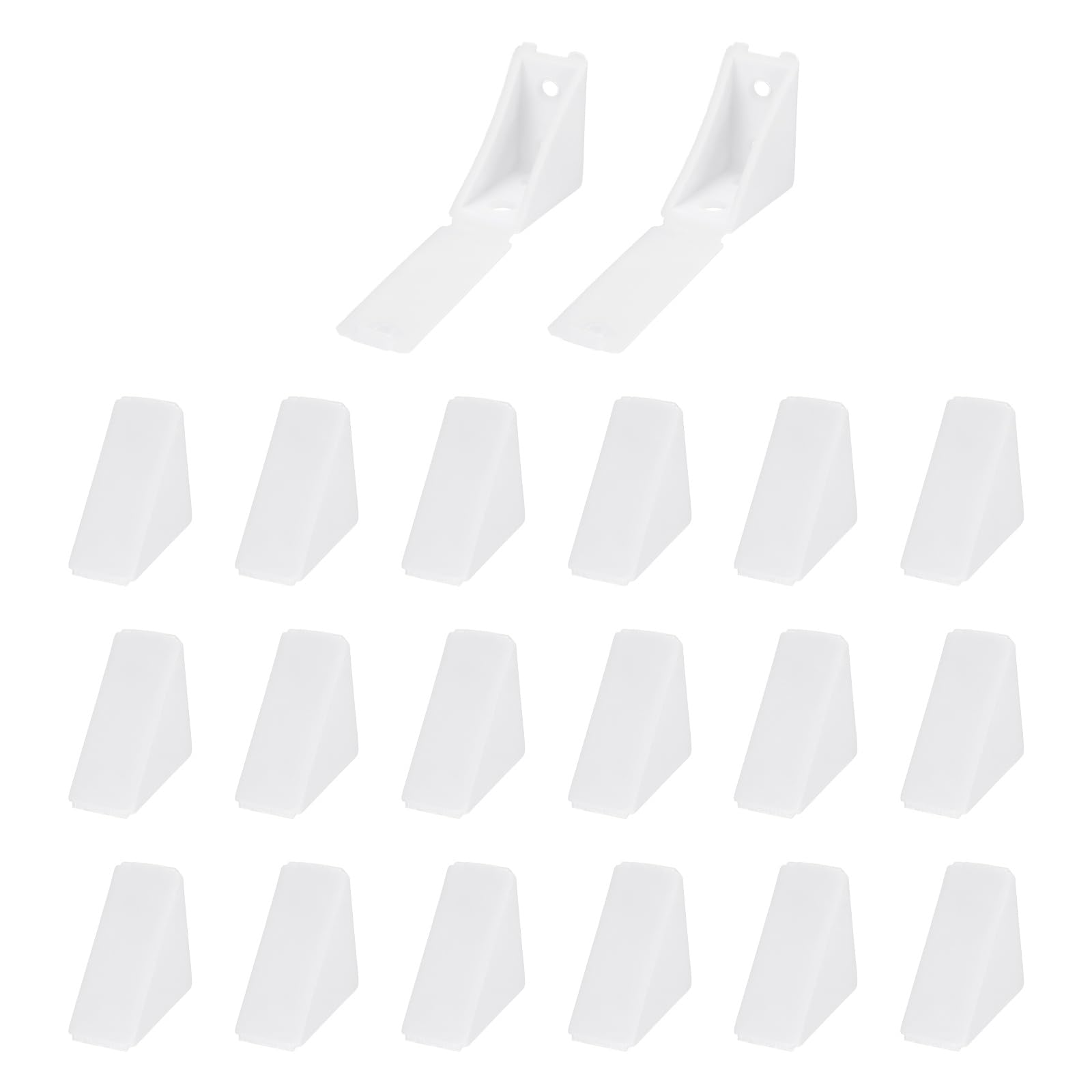 sourcing map 20pcs Plastic Corner Braces 22 x 40 x 40mm L-Shape 90 Degree Right Angle Brackets Corner Braces with Cover & Screws for Furniture Support Chairs Wood Shelf Cabinets Box, White