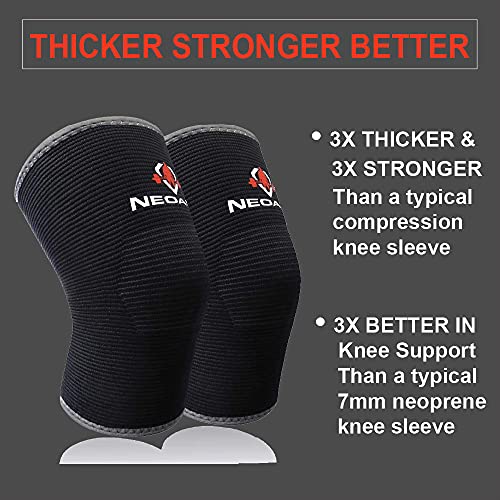 NeoAlly Knee Sleeves for Crossfit Weightlifting Powerlifting Squats Cross Training Workout - High Strength Knitted Fabric Advanced Alternative to 7mm Neoprene Knee Sleeve, Black, Medium - Thumbnail 2