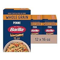 Barilla Whole Grain Penne Pasta, 16 oz. Box (Pack of 12) - Non-GMO, Made With 100% Whole Grain Durum Wheat - Great Source of Fiber