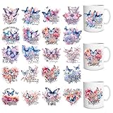 Shejdgart UV DTF Cup Wraps - 20 Sheets Butterfly UVDTF Cup Wraps for 16 OZ Glass, Inspirational Affirmative Quotes UV DTF Transfer Stickers, Waterproof Rub on Transfer Decals for Water Bottles Mugs