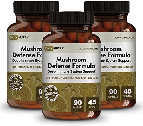 DailyNutra Mushroom Defense Formula - Immune Support Supplement | Organic Mushrooms, Hot Water Extracted - Reishi, Chaga, Maitake, Shiitake & Turkey Tail (3-Pack)