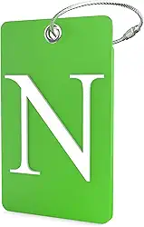 Etiqueta de bagagem com inicial – etiqueta totalmente dobrável com laço de aço inoxidável (letra N)