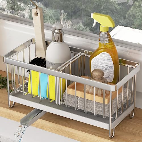 COVAODQ Kitchen Sink Caddy Sink, Sponge Holder Sink Caddy Organizer,Countertop with Removable Drain Tray with Diversion Drainage(Primary Colours), Black