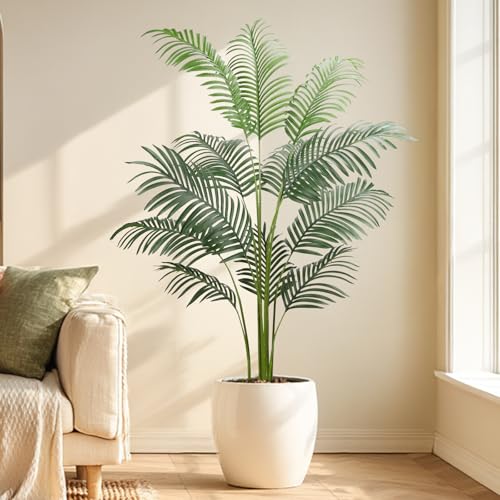 Artificial Plants Indoor Outdoor Fake Palm Tree 160cm/5.25FT Lifelike Large Fake Plant with 12 Leaves Perfect Faux Plants in Pot for House Garden Home Office Decoration Housewarming Gift (1Pack)