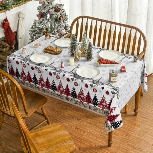 Horaldaily Christmas Tablecloth 60×84 Inch Rectangular, Christmas Ball Ornaments Pine Snow Washable Table Cover for Party Picnic Dinner Decor – Image 3