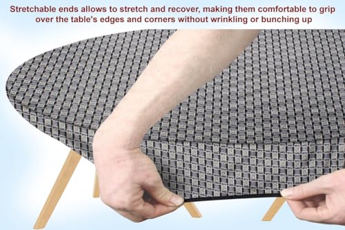 Image of The Furnishing Tree Elastic Oval Dining Table Cover WxL 42x72 in Inches Polyester Basketweave Pattern Grey
