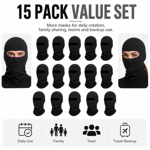 Image of 15 Pack black Ski Mask for Men Balaclava,Summer Cooling Neck Gaiter UV Protector Ski Scarf for Women Sports mask