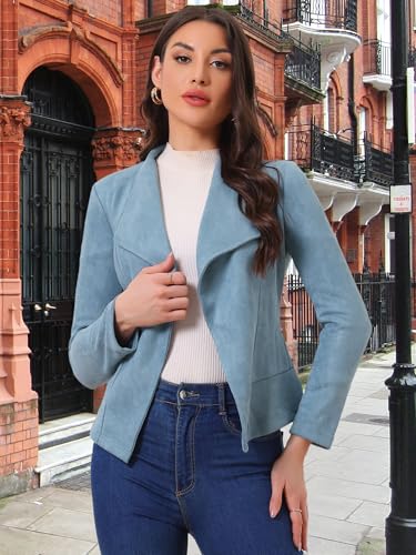 Image of Allegra K Women Faux Suede Jacket Lapel Draped Open Front Cardigan Casual Trendy Suede Blazer