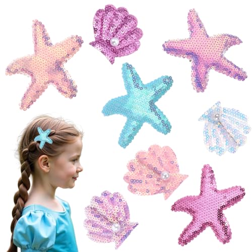 Oruola 8pcs Pinzas para el Cabello con Conchas Marinas y Estrella de Mar, Accesorios para el Cabello Multicolor, Clips con Perlas para Mujeres y Niñas miniatura 1