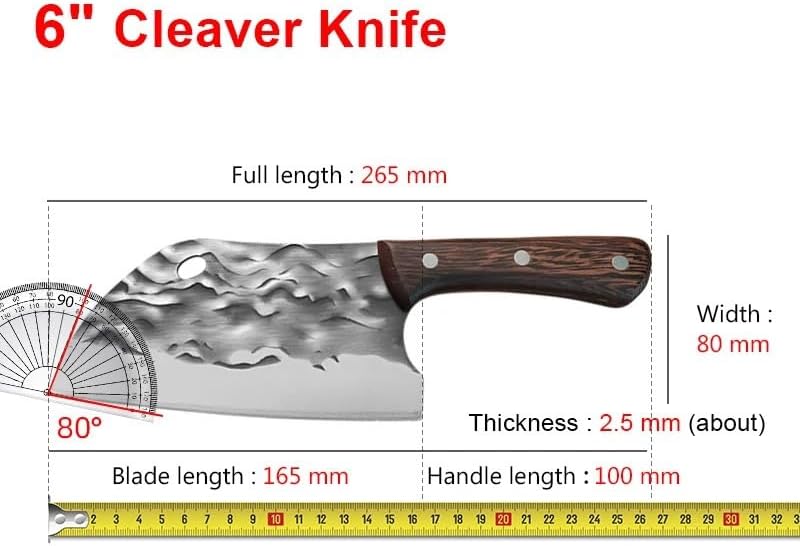 Meat Cleaver, 6 Inch Professional Slicing Knife Stainless Steel Kitchen Chopping Knife Household Hand Forged Meat Cleaver Fruit Cutter Knives