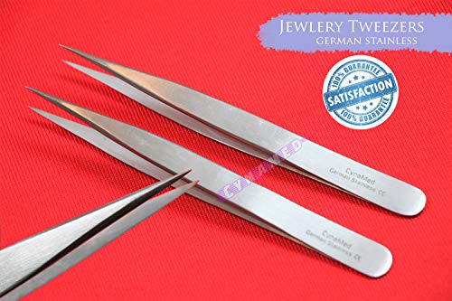 German Stainless Jewelry Forceps Fine Tip Repairment Tweezers Pair 2 ea Splinter Tweezers Cynamed