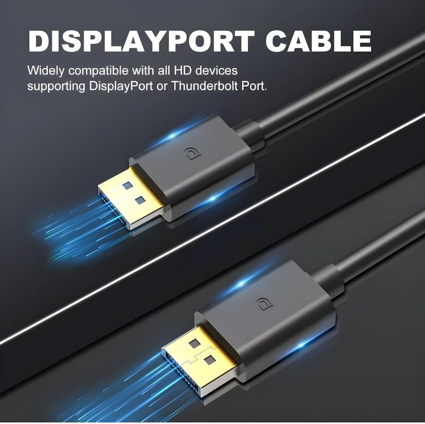 Image of GANIX 4K Resolution Display port 1.4 DP to DP Display port Cable for Monitor, Personal Computer, Laptop, Projector 6 ft (Black, 1.8m)