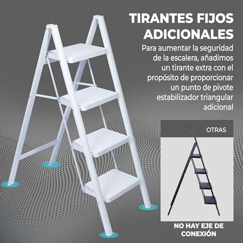 Miniatura 2 de Uziro Escalera Plegable 3 Peldaños, Escaleras Decorativa, Peldaños Anchos Antideslizantes, Ideal Para Uso En Hogar, Cocina Y Oficina, Fácil De Guardar Y Transportar, Resistente Blanco, 3 Peldaños