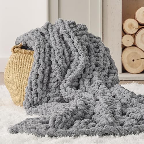 Bedsure Chunky Knit Throw Blanket for Couch - 100% Hand Knitted, ...
