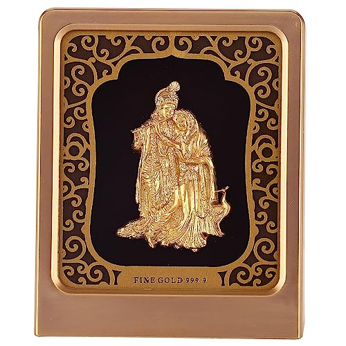 Image of Pk & Pk Jewellers Radha Krishna Ji Table Top | 24KT Gold | Golden Frame | Medium Size (For Premium Gift, Office Desk, Car Dashboard, Table Decoration)Gold, Religious