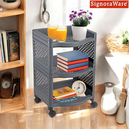 Image of SignoraWare Smart BPA Free Plastic Organiser | Modular Design | Designed to fit on countertops | Easy to Clean | Lightweight & Durable | Ideal for Daily-use Spices (20kg | Set of 3 | Darkgrey)