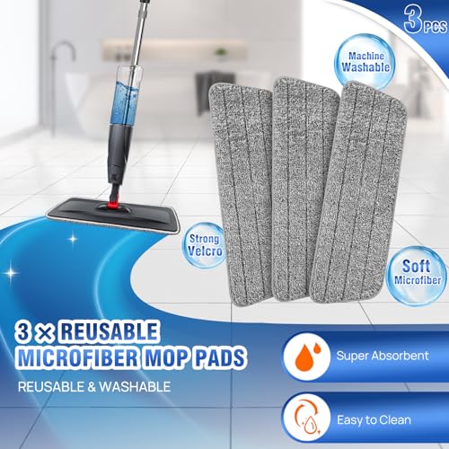 Flash Speed Mop Spray Mop,Microfibre Flat Power Mop with 3 Replaceable Pads,Floor Mops Wet&Dry Floor Cleaning Mop with 360°Rotatable Head & 700 ml Tank for Laminate Floor/Household Cleaning - Image 2