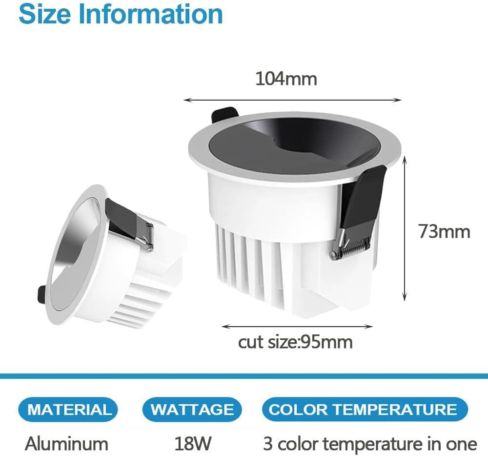 XBTGS Confezione da 4 faretti LED da incasso in alluminio con telaio stretto, 18 W, antiriflesso, CRI90, dimmerabili, per rimodellazione, illuminazione, Dark