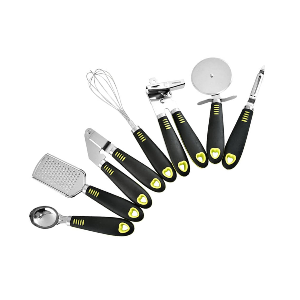 ABOOFAN 7 Stück Edelstahl Küchenwerkzeug-Set Mit Reibe Pizzaschneider Dosenöffner Schneebesen Sparschäler Knoblauchpresse Und Ergonomischen Griffen Für Einfache Reinigung
