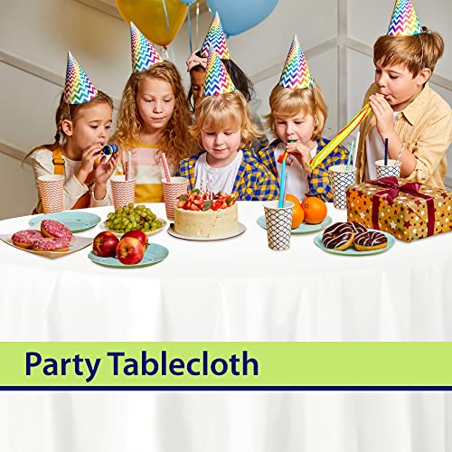 Image of Party Dimensions White Disposable Plastic Tablecloth for Round Tables (36 Pack) Table Cloths for Parties, Events & Weddings, Indoors & Outdoors, 84 inches, Plastic Table Cover