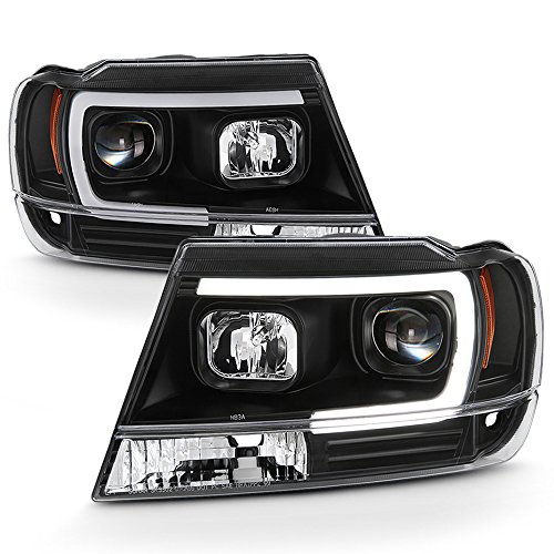 ACANII - For Blk 1999-2004 Jeep Grand Cherokee OPTIC LED Tube Projector Headlights Headlamps Driver & Passenger Side