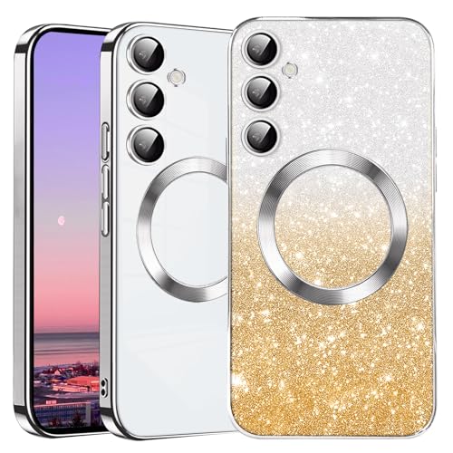 Coque Samsung S24 FE silicone antichoc magnétique à paillettes argent