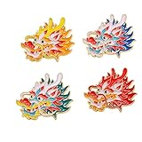 4pcs Chinese Dragon Enamel Lapel Pin Set, Dragon ChineseZodiac Style Traditional Design Red Yellow Pink Blue Green (RED)
