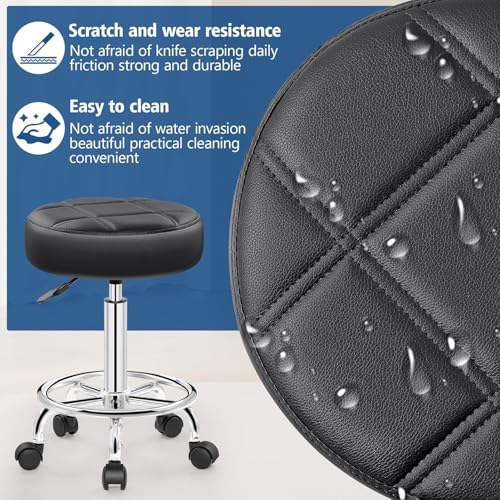 Image of Css Rolling Stool with Wheels, PU Leather Small Office Chair with Foot Rest,Versatile Adjustable 18-23 Inch Swivel Stool for Tattoo Massage Salon Spa Teach Medical Facial Office Home Drafting Kitchen