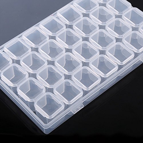 Image of Estink 28-Grid Clear Plastic Organizer Box for Jewelry Beads Pills | Adjustable compartments store rings, earrings, small accessories, PP material, travel-friendly compact , tra