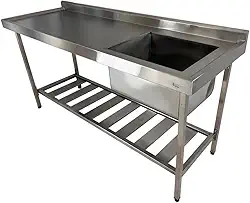 Pia De Inox Industrial 180x60x90 Cm Cuba Direita para Cozinha e Restaurante