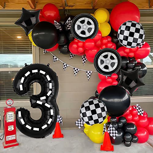 Race Car Birthday Balloons, 40 Inch Racetrack Number Balloon, Racing Car 3Rd Birthday Party Supplies Race Car Theme Party Decorations 7 Pcs(3Rd) #TOP6