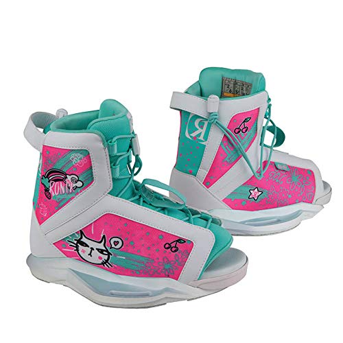 Ronix Kid s Wakeboard Bindings August Girl s Boot - White Turquoise Pink - 2-6 (2019)