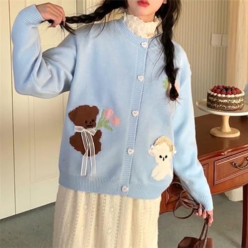 Chevara Women’s Animal Pattern Knit Cardigan Kawaii Japanese Crewneck Long Sleeve Button Down Sweater Coat2