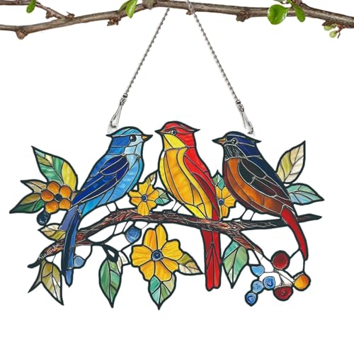 Acrylic Bird Window Ornament, Snuggled Little Birds Window Decoration, Colorful Garden Tree Ornaments For Outdoor Yard, Perfect Garden Decor For Nature Lovers, Bird Watchers For Home