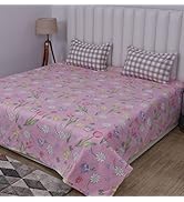 RD TREND Glace Cotton Printed Super King Size Flat Double Bedsheet with 2 Pillow Covers | 210 Tc ...