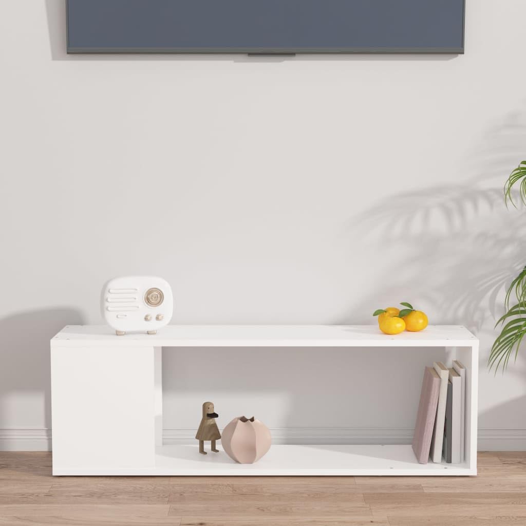 Mobile per TV in legno bianco, 100 x 24 x 32 cm, con 2 ripiani, per soggiorno, camera da letto, ufficio, salvaspazio, robusto, facile da pulire, adatto come contenitore per DVD, CD