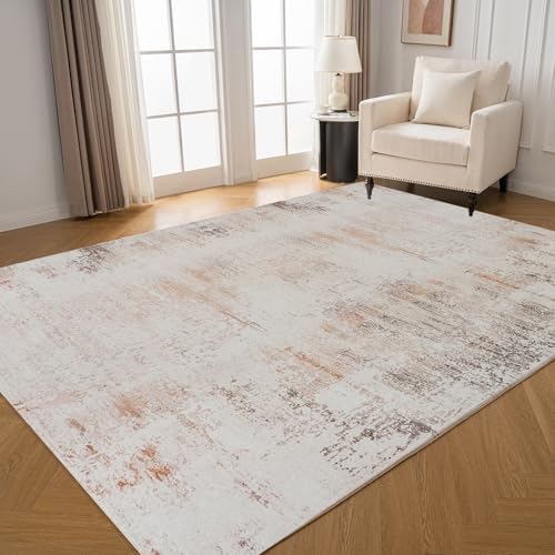 Area Rugs for Living Room - Machine Washable Non Slip Vintage Rug for Bedroom - Low Pile Lightweight Print Floor Carpet for Dining Room,Home Office (Abstract Beige, 5'x7')