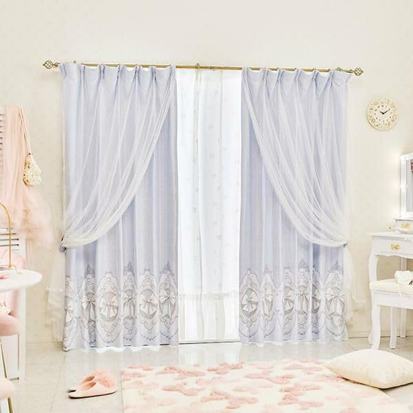 Amazon｜ロマンティックプリンセス カメオリボン柄遮光カーテン（100