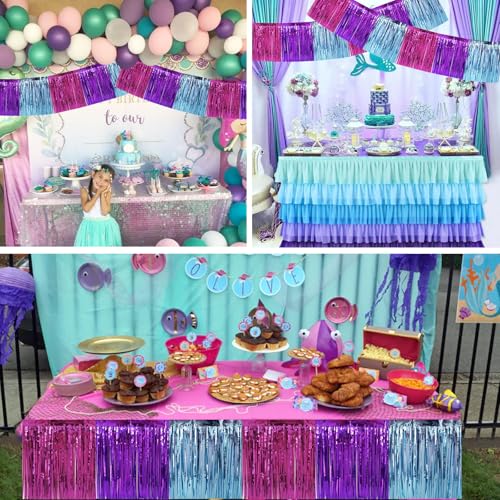 Image of BEISHIDA 3 Packs Metallic Foil Fringe Garland Blue Purple Pink Wall Hanging Tinsel Fringe Banners for Car Floats Bridal Shower Wedding Birthday Easter Graduation Holiday Party Decoration(30 Feet)