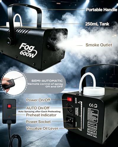 Máquina de humo con control remoto 600W para fiestas miniatura 5