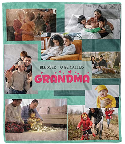 Launchigo Customized Picture Blanket-Gift for Grandma from Kids. Fleece Throw Blanket for Mother's Day, Birthday & Christmas.(Grandma Blanket (8 Photos)- 09, 50