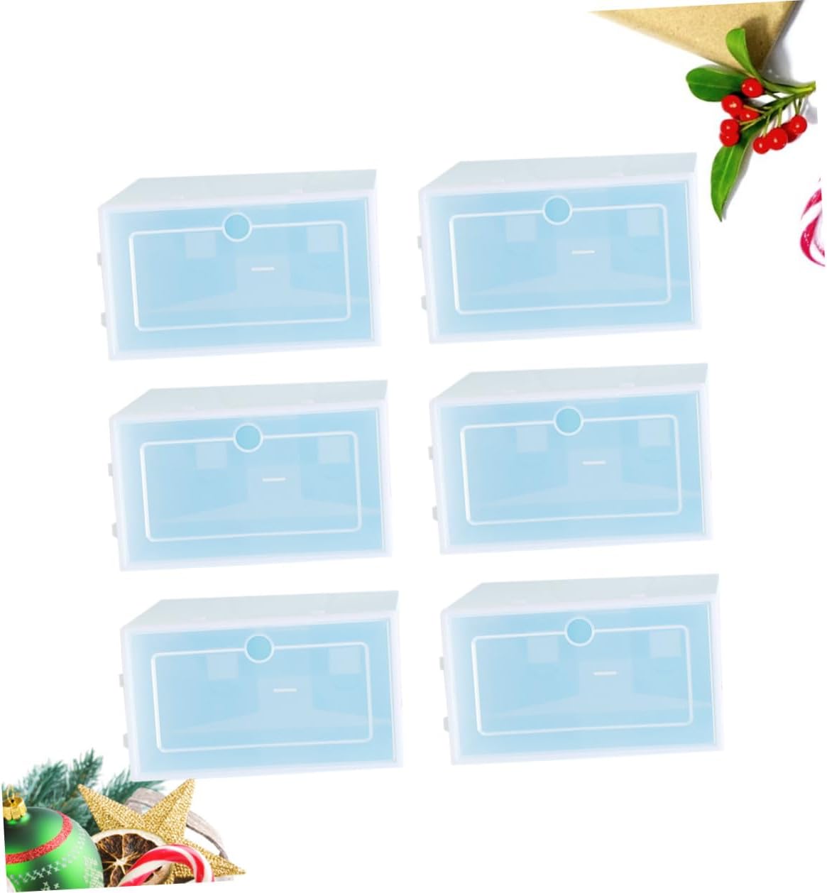 6PCS Stackable Transparent Shoes Box Thickened Plastic Shoe Storage Organizer Large Blue for Closet Entryway Under Bed Storage