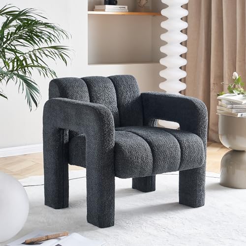 Sillón moderno con tela boucle gris oscuro miniatura 1