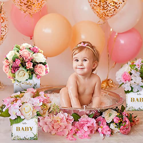 6 Pieces Baby Shower Centerpieces Floral Baby Shower Decorations Greenery Flower Boxes Baby Table Display Party Arrangement Favor Block Holder Gender Reveal Decoration For Girls Boys Birthday Backdrop #TOP4