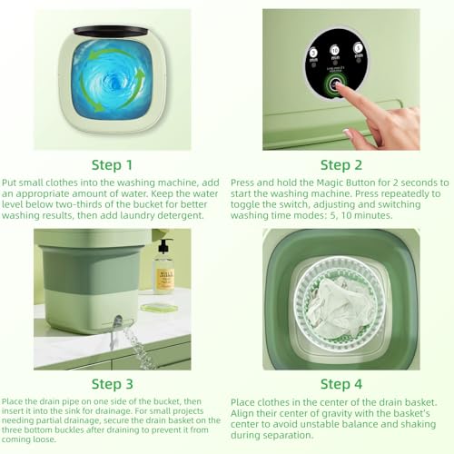 Portable Washing Machine,Mini Washer,16L Upgrade Mini Laundry Machine with Spin Basket,Deep Clean Baby Clothes,Underwear,Socks,Small Pet clothes; Ideal for RV, Dorm, Camping(Green) by Generic - Image 7