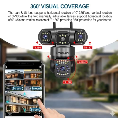 Image of 6MP Triple Lens PTZ CCTV Camera for Outdoor Security | 360 View | Color Night Vision | Motion Detection | Two Way Audio | Automatic Alert | Wireless Home Security with Mobile App V380 Pro